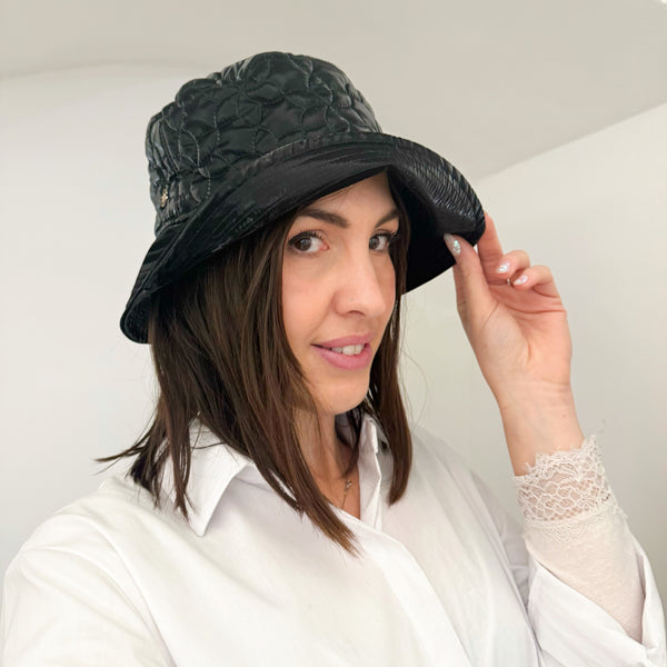 IMPERMEABILE Trapuntato Fiori Nero