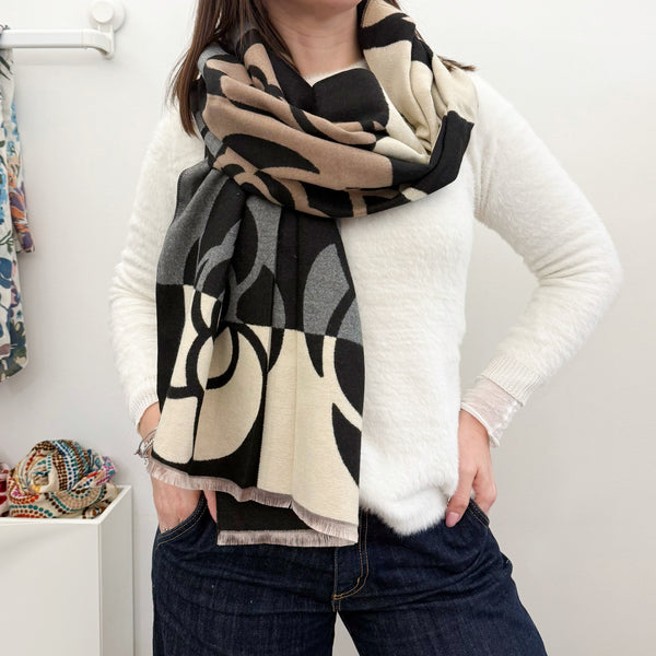 SCIARPA Fantasia Fiore Beige/Grigio