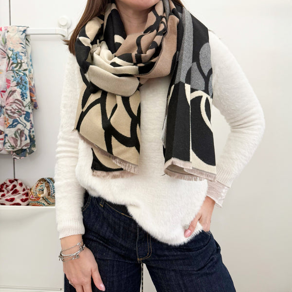 SCIARPA Fantasia Fiore Beige/Grigio