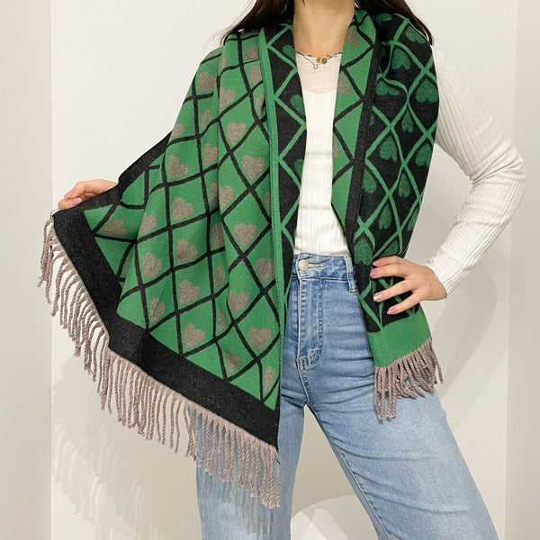 1.4 DESIGN Maxi Sciarpa Cuori Verde