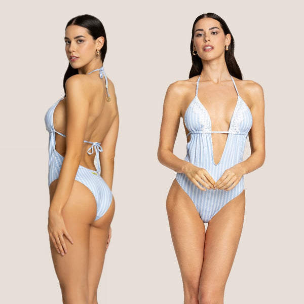 4GIVENESS Monokini Vertical Lines Azzurro